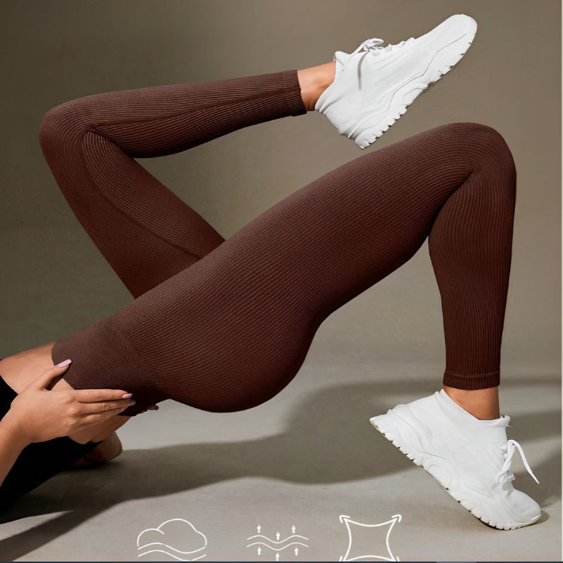 Calça Legging Canelada de Cintura Alta Sem Costura