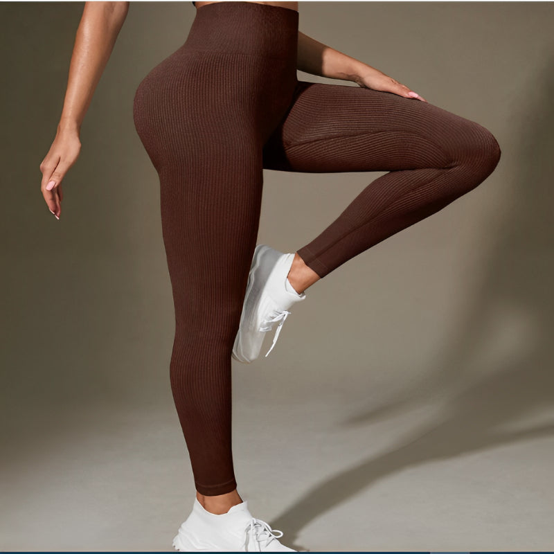 Calça Legging Canelada de Cintura Alta Sem Costura