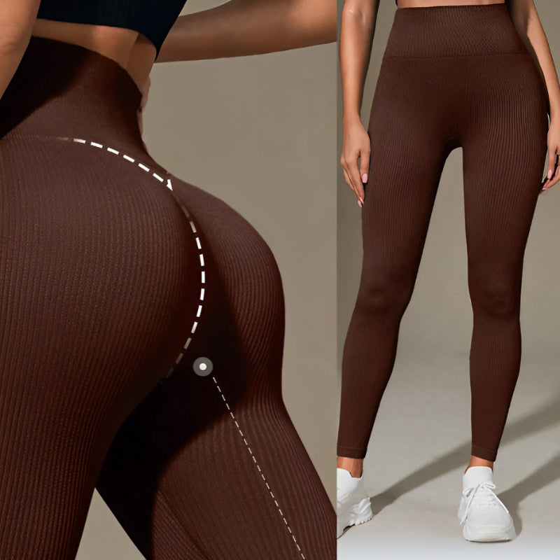 Calça Legging Canelada de Cintura Alta Sem Costura