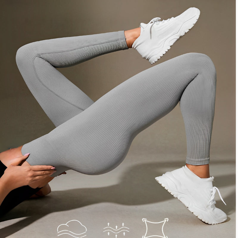 Calça Legging Canelada de Cintura Alta Sem Costura