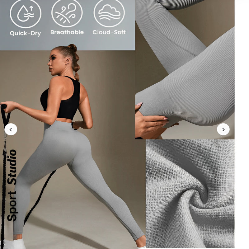 Calça Legging Canelada de Cintura Alta Sem Costura